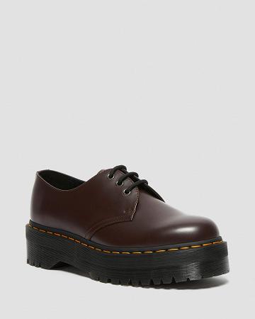 Burgundy Women's Dr Martens 1461 Smooth Leather Platform Shoes | CA 388GSO